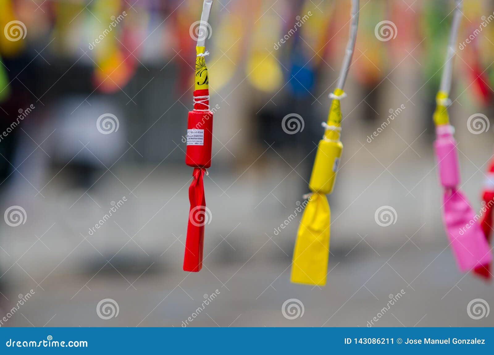 pyrotechnics and firecrackers at mascletÃÂ , detail of valencia en fallas, spain